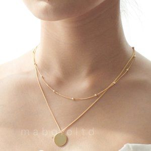 18K Gold Double Chain Gold Necklace with Pendant